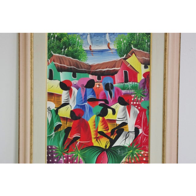 Wood Caribbean Framed Painting, 2000s For Sale - Image 7 of 9