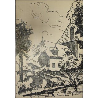 L. Gerard, The House, Drawing in Ink on Paper, 1958 For Sale