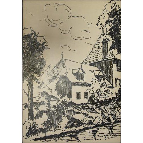 L. Gerard, The House, Drawing in Ink on Paper, 1958 For Sale