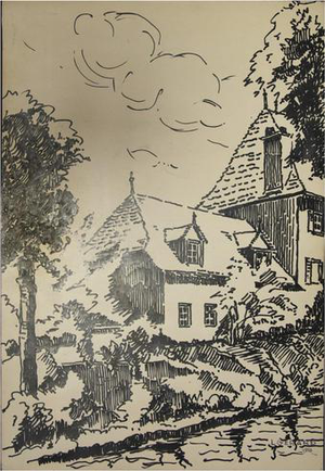 L. Gerard, The House, Drawing in Ink on Paper, 1958