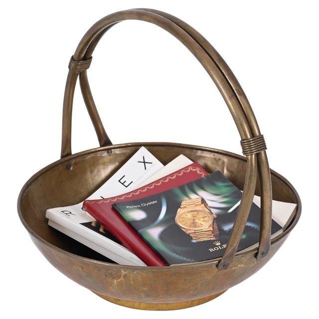 Italian Basket Magazine Rack in Brass, Italy, 1940s For Sale - Image 9 of 18
