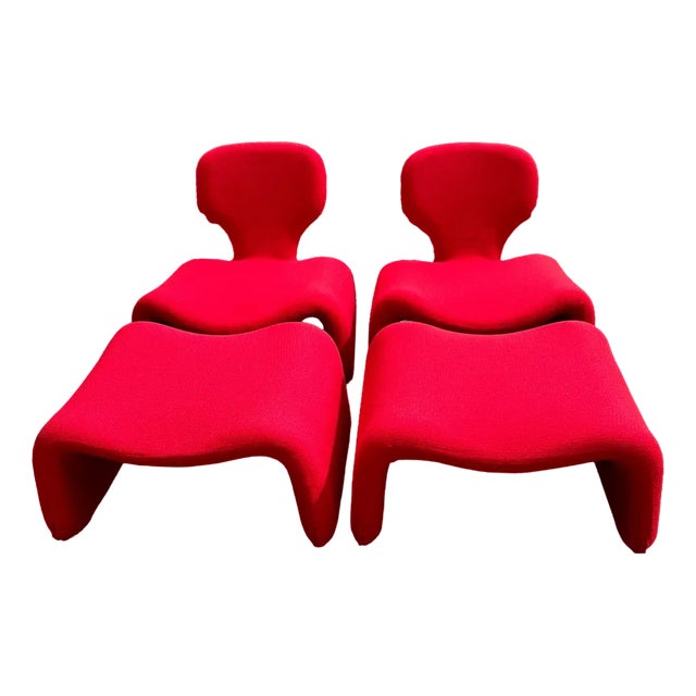Djinn Chairs and Footstools by Olivier Mourgue for Airborne, 1960s, Set of 4 For Sale