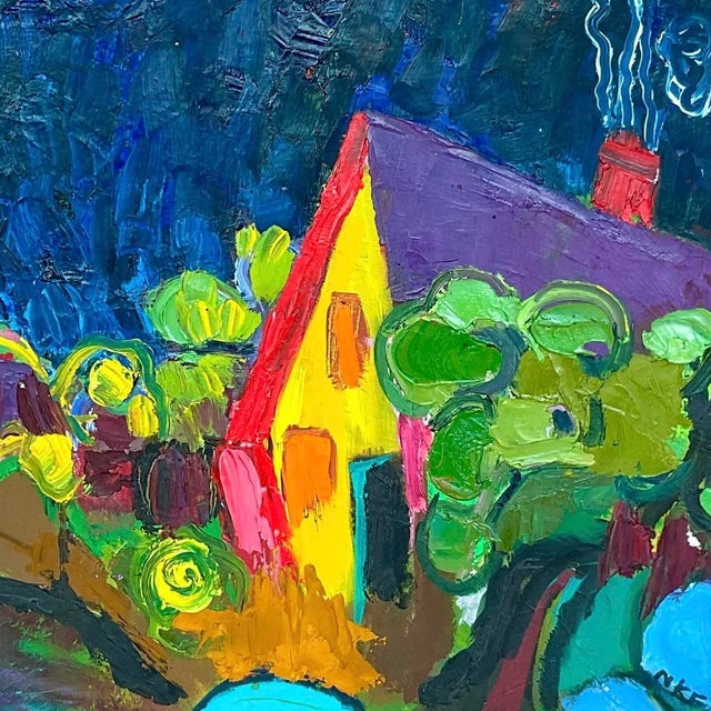 Vintage Boho Signed Original Oil Landscape on Canvas For Sale - Image 13 of 15