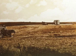 Ted Thomas "Double Harvest 1" Realistic Etching of a Western Landscape 1970s 22x30 Unframed