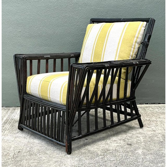 Vintage Stick Rattan Lounge Chair in Ralph Lauren Cabana Stripe For Sale - Image 12 of 12
