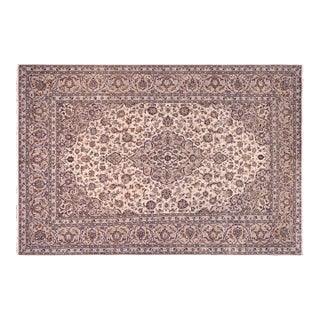 Vintage Hand-Knotted Wool Rug – 8'2" X 11'6" – Ivory & Blue With Medallion For Sale