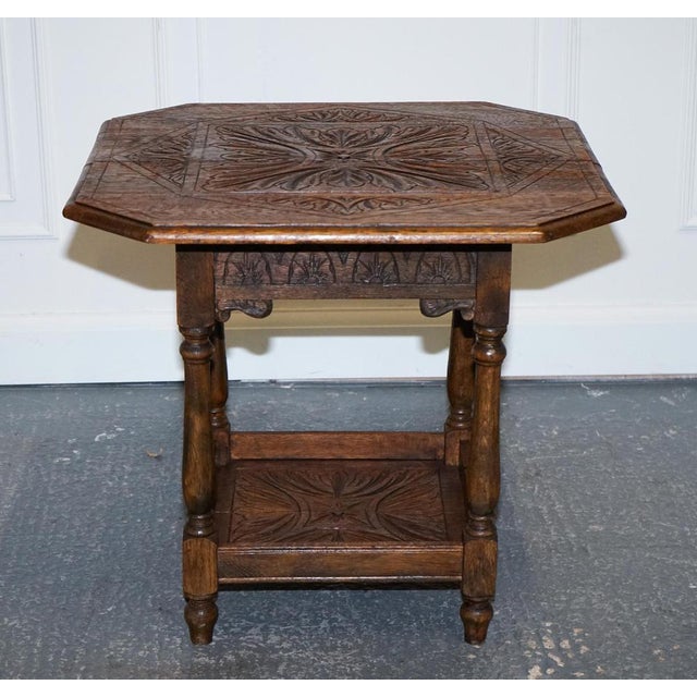 Carved Gothic Oak Side Table For Sale - Image 3 of 12