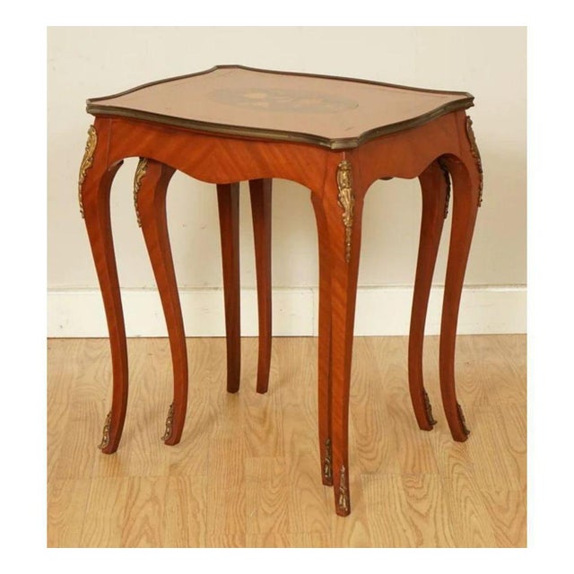 Wood Vintage French Inlaid Parquetry Nesting Tables, Set of 2 For Sale - Image 7 of 11