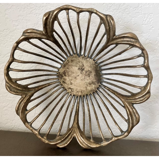 Late 20th-Century Moulded Cast Brass Reticulated Hibiscus-Petal Shaped Decorative Bowl For Sale - Image 16 of 16
