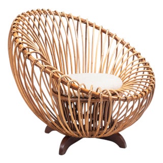 Lounge Chair in Rattan and Teak in the style of Franco Albini, Italy, 1950 For Sale