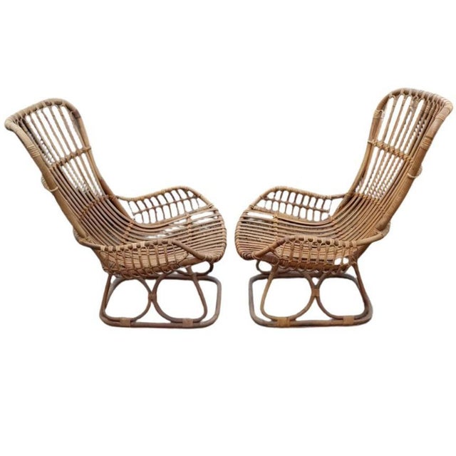 This is a pair of wonderful bamboo and cane garden chairs, made in the 1960s; The chairs are in excellent condition and...