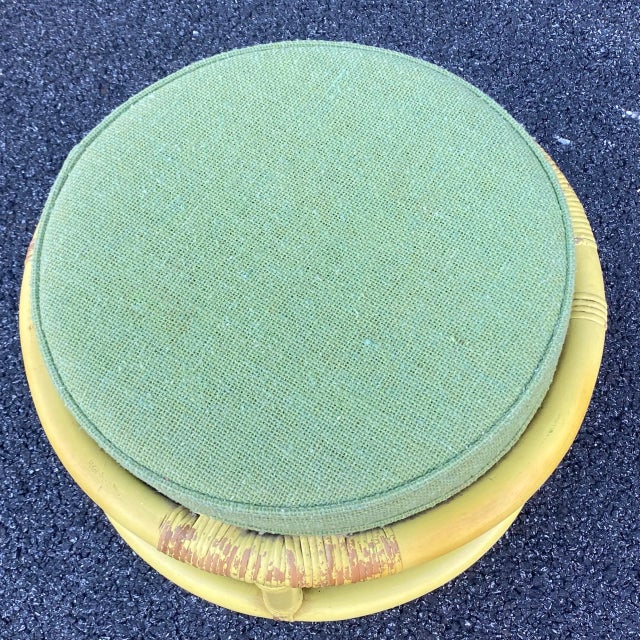 Wood Vintage Round Rattan Footstool or Ottoman For Sale - Image 7 of 13