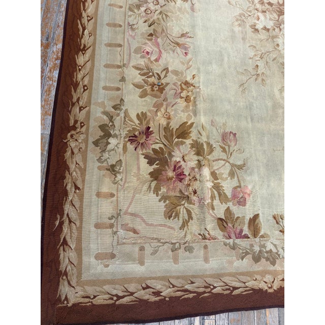 Textile 1850s Ivory Ground Floral Medallion Antique French Aubusson Flatweave Wool Rug For Sale - Image 7 of 8