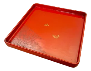 Red Lacquered Tray with Embossed Decoration, Japan, 1930s