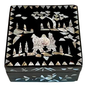 Antique Chinese Mother-of-Pearl Black Lacquer Wood Box