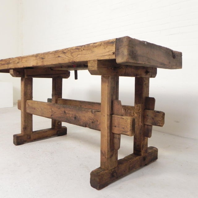 Industrial Wooden Workbench with Vice, 1930s For Sale - Image 11 of 18
