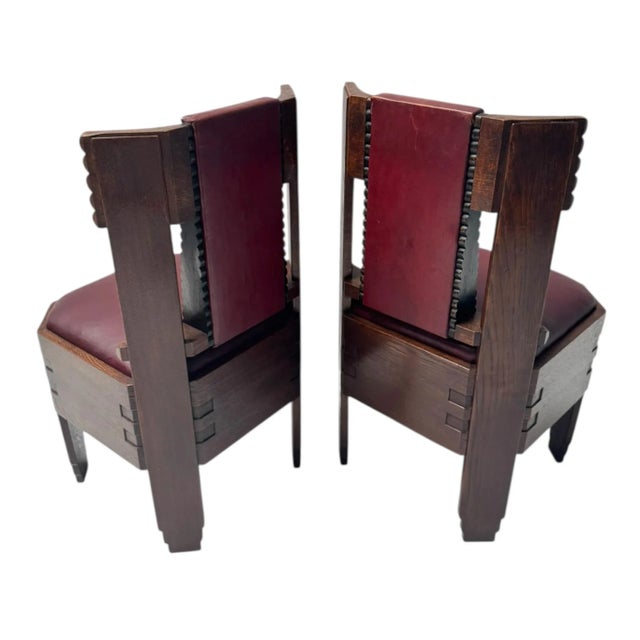 Brown Vintage Art Deco Amsterdam School Side Chairs, 1920s, Set of 2 For Sale - Image 8 of 11