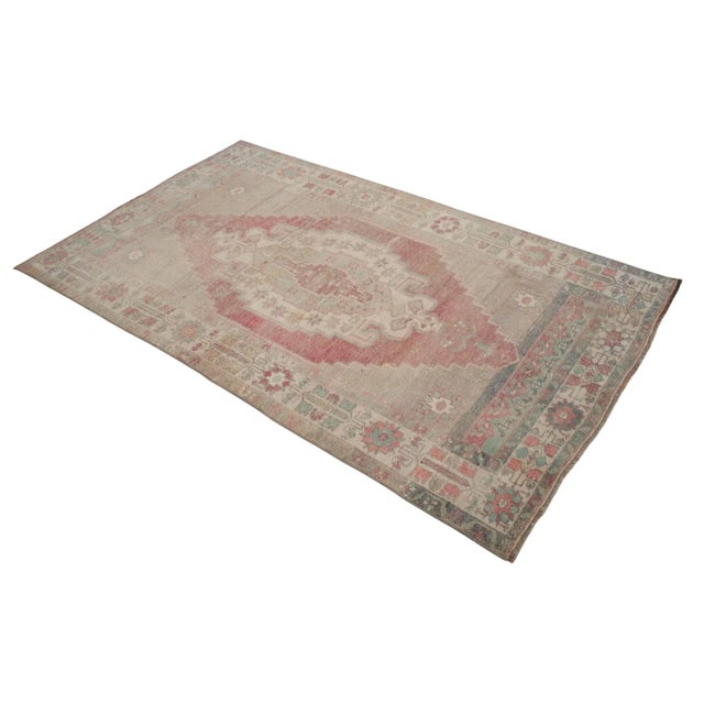 Distressed Turkish Rug Hand Knotted Vintage Low Pile Muted Color Anatolian Area Rug - 3′9″ × 6′8″ For Sale - Image 4 of 10