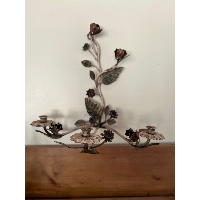 1950s Tole Floral Wall Sconce For Sale - Image 9 of 13