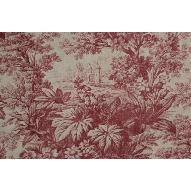 Toile Fabric Antique French Castle Raspberry Red Floral Material 19th ...