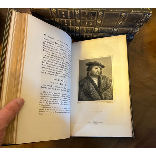 Fine Leather Bindings Horace Walpole's Books "Anecdotes of Painting in England" London 1826 - 5 Volumes For Sale - Image 10 of 18