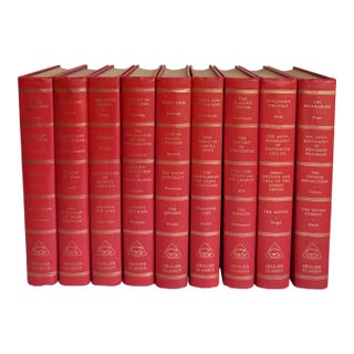 1956 Set of 9 Grolier Classics Red Decorative Library Books For Sale
