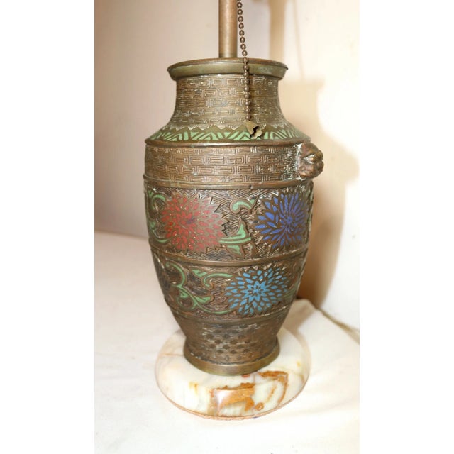 Antique Handmade Ornate Japanese Champleve Enamel Bronze Marble Table Lamp For Sale - Image 4 of 12