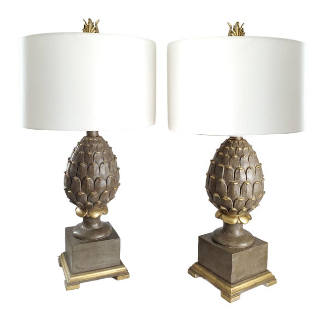 Lamp Pair Large Artichokes Finials Restored For Sale - Image 10 of 11