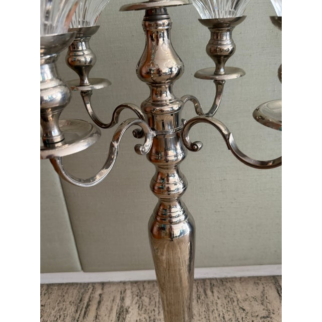 Silver Vintage 1970s Silver Plate Candelabra With Removable Crystal Cups — 40” High For Sale - Image 8 of 13