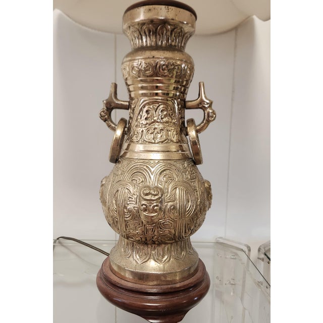 Mid 20th Century Pair Asian Solid Brass Tble Lamps After James Mont For Sale - Image 11 of 12