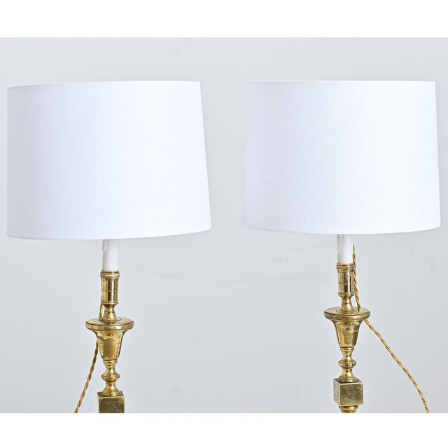 Early 20th Century Vintage French Brass Candlestick Lamps - a Pair For Sale - Image 5 of 12