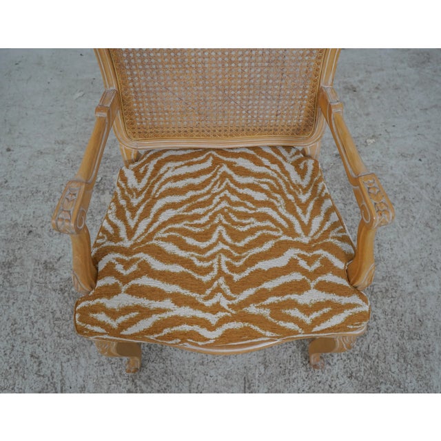 White Pair French Louis XV Cane Back Upholstered Armchairs For Sale - Image 8 of 12