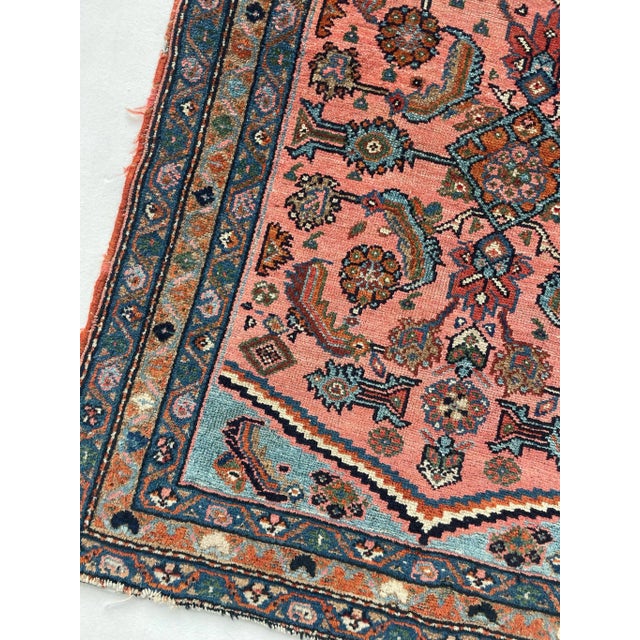 Pink Antique Hamadan Rug in Coral Pink & Sky Blue 2 7 X 3 4 For Sale - Image 8 of 9