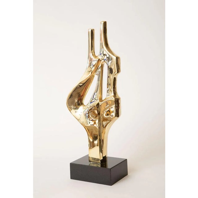 Brass Vintage Brass Abstract Figural Sculpture on Black Granite Base, 1970's For Sale - Image 8 of 9