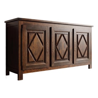 Vintage French Brutalist Diamond-Point Sideboard, 1970s For Sale