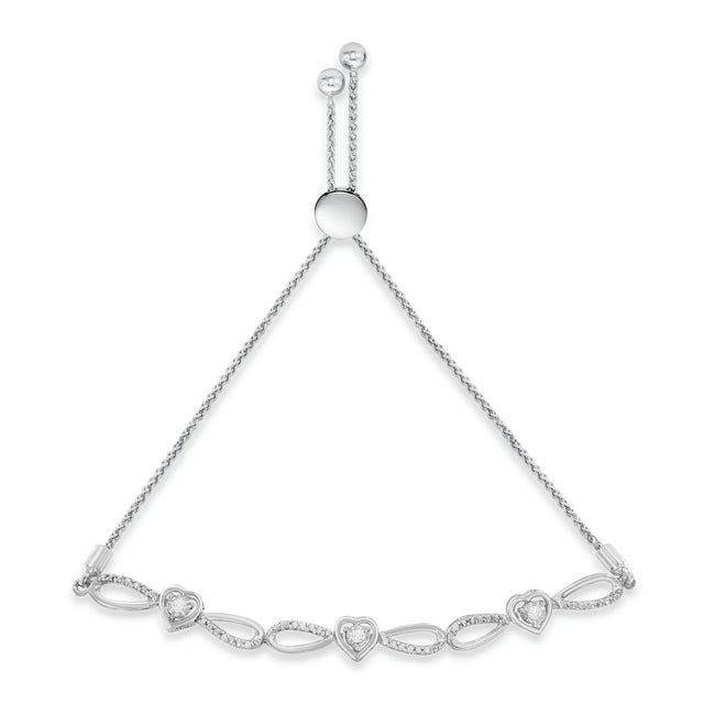 Express your affection to her with this dazzling bolo bracelet. It is crafted from sterling silver and features 3...