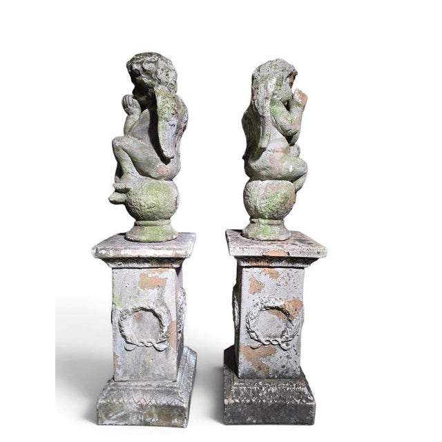Italian Artist, Cherub Sculptures on Pedestals, 19th Century, Terracotta, Set of 2 For Sale - Image 6 of 12