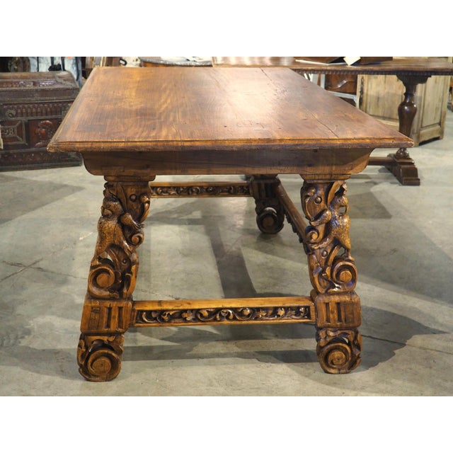 Large 19th C. Italian Renaissance Revival Carved Walnut Fratino Center Table For Sale In Dallas - Image 6 of 18