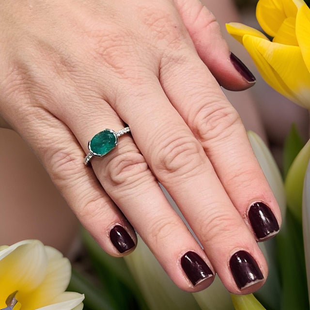 Traditional Natural Emerald Diamond Ring 6.5 14k W Gold 2.33 TCW Certified For Sale - Image 3 of 13