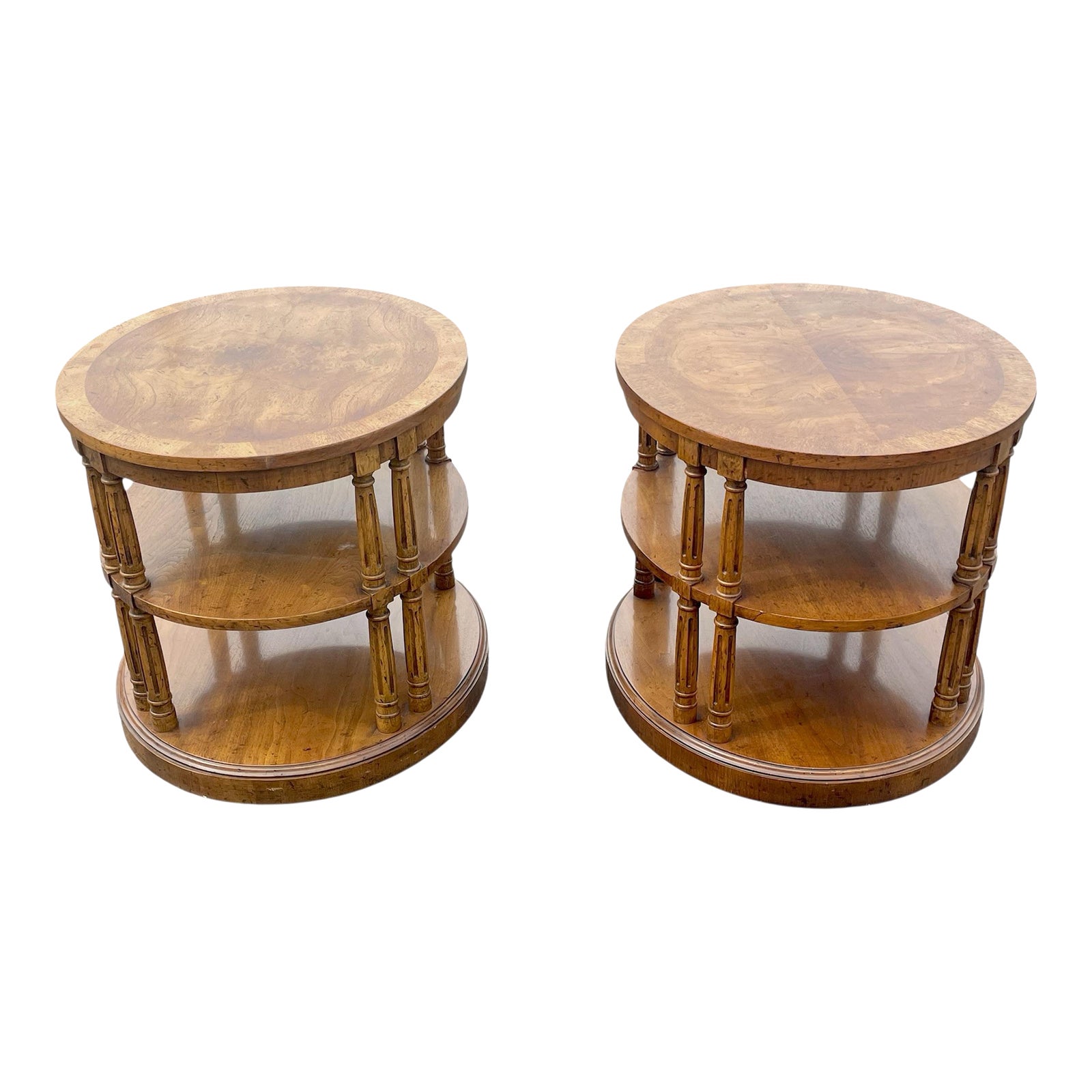 1970s Pair Fine Vintage Drexel Heritage Oval 3 Tier Side Tables