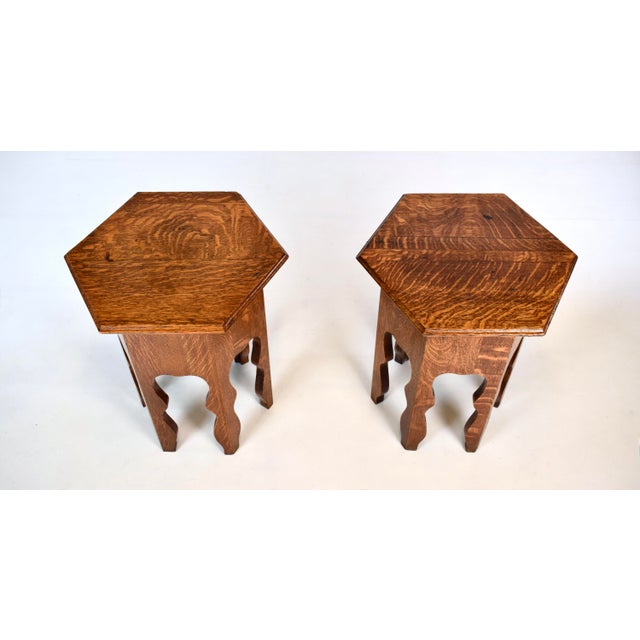A very sweet matching pair of Antique Arts & Crafts occasional side tables of solid Oak construction suitable for a...