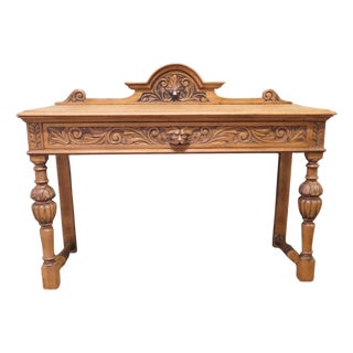 Green Man Carved Golden Oak Hall Table in Oak For Sale