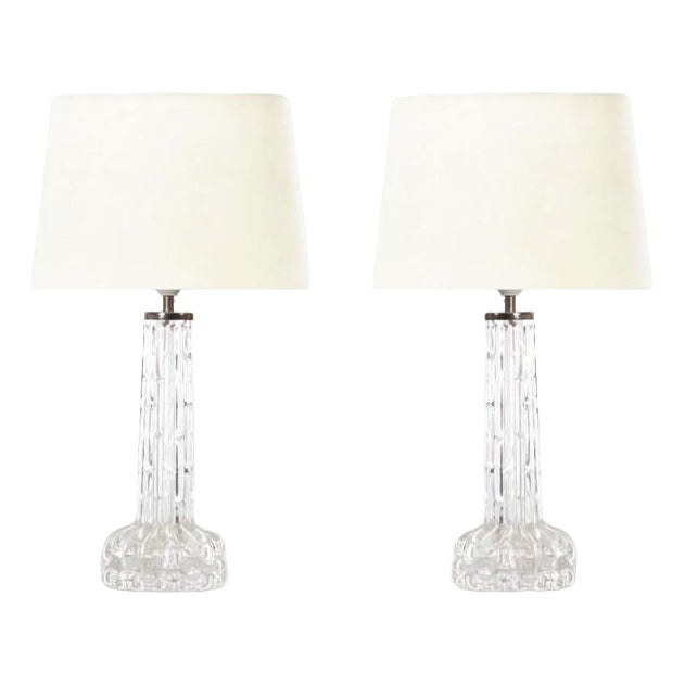 Mid-Century Scandinavian Modern Crystal Table Lamps attributed to Carl Fagerlund for Orrefors, 1960s, Set of 2 For Sale