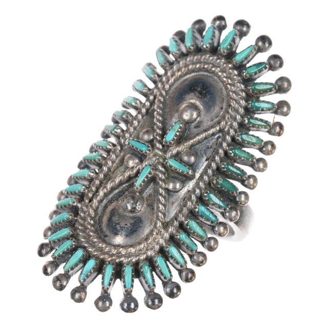 sz6 Vincent and Socorro Johnson Zuni petit point turquoise sterling ring For Sale