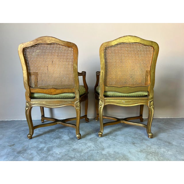 Hollywood Regency French Louis XV - Style Cane Back & Seat Armchairs - A Pair/ Sold For Sale - Image 10 of 12