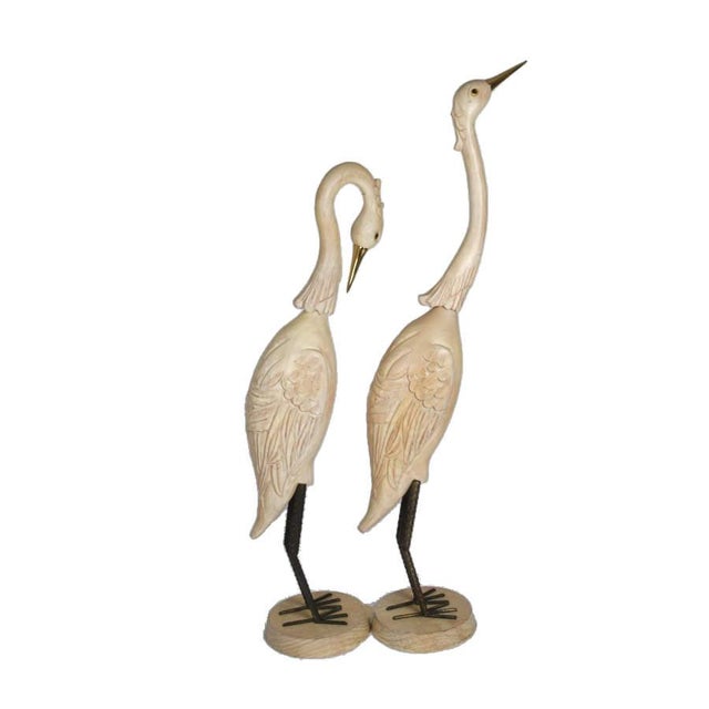 Realism Late 20th Century Pair of Oversized Hand‑Carved Wooden Crane Sculptures – Monumental Decorative Figures For Sale - Image 3 of 7