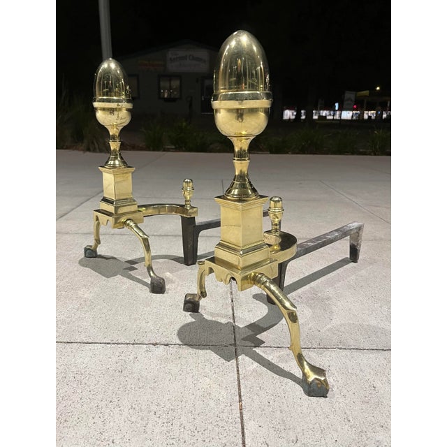 20th Century Federal Style Brass Acorn Andirons - a Pair For Sale In Denver - Image 6 of 13