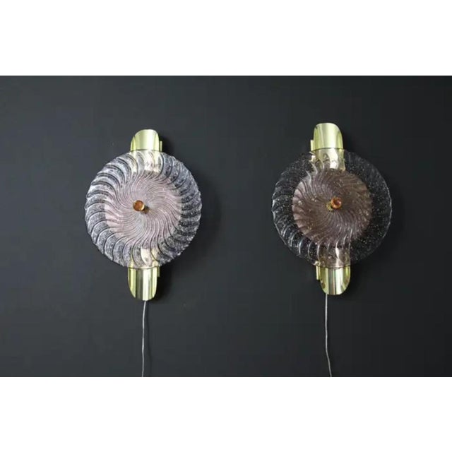 Large Disc-Shaped Wall Lights in Light Purple and Golden Murano Glass, 2000, Set of 2 For Sale - Image 10 of 16