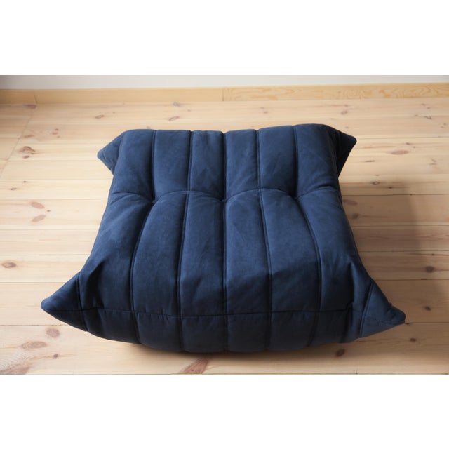Blue Microfiber Togo Lounge Chair with Pouf and Three-Seat Sofa by Michel Ducaroy for Ligne Roset, 1970, Set of 3 For Sale - Image 9 of 12