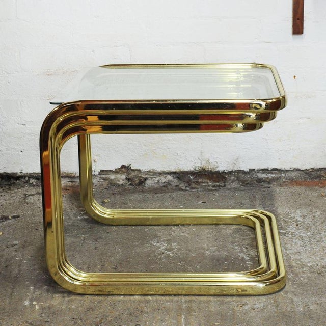 Mid-Century Modern Brass and Smoked Glass Nesting Tables by Milo Baughman, 1970s, Set of 3 For Sale - Image 3 of 7